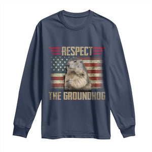 Groundhog Meteorology Long Sleeve Shirt Respect The Groundhog Woodchuck Photo GroundHog Day TS02 Navy Print Your Wear