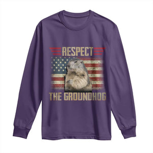 Groundhog Meteorology Long Sleeve Shirt Respect The Groundhog Woodchuck Photo GroundHog Day TS02 Purple Print Your Wear