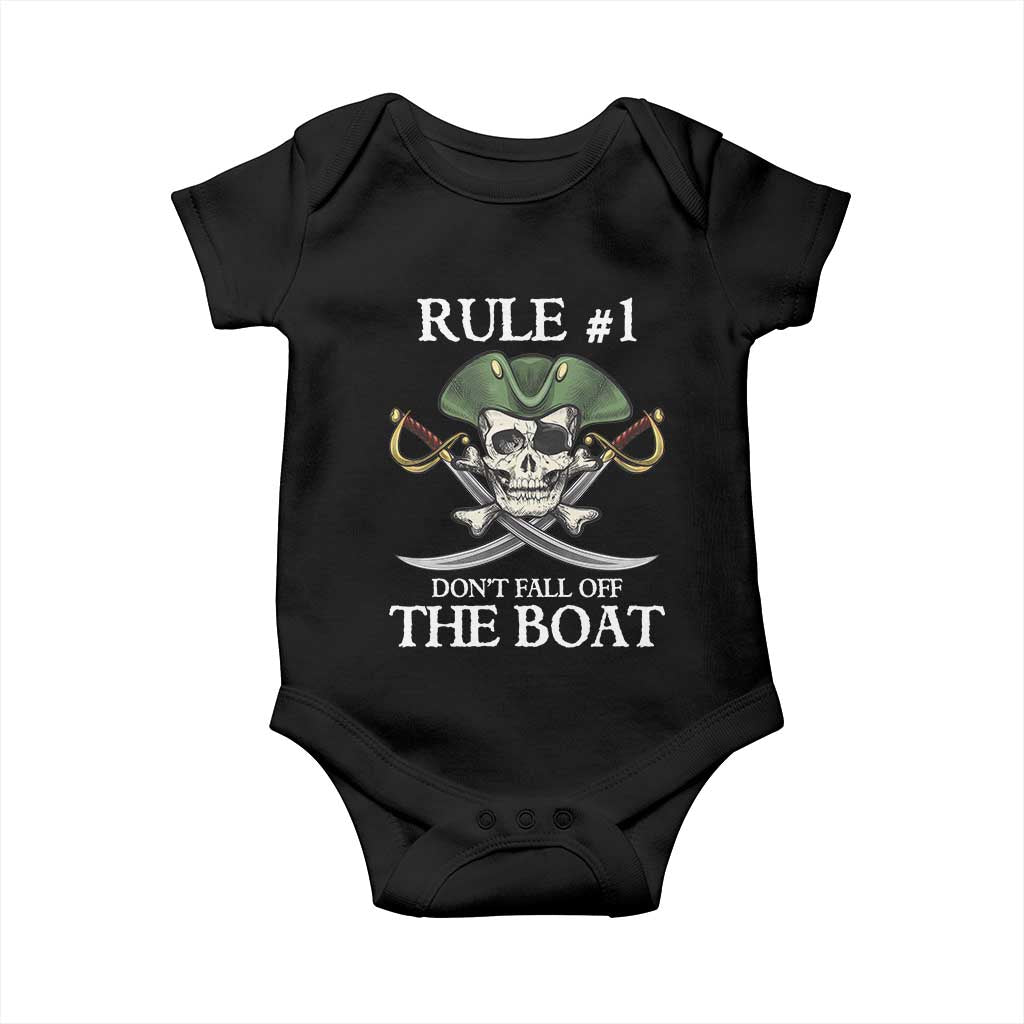Funny Pirate Baby Onesie Rule #1 Don't Fall Off The Boat Cruise Party Gift - PrintYourWear Size: Newborn Color: Black