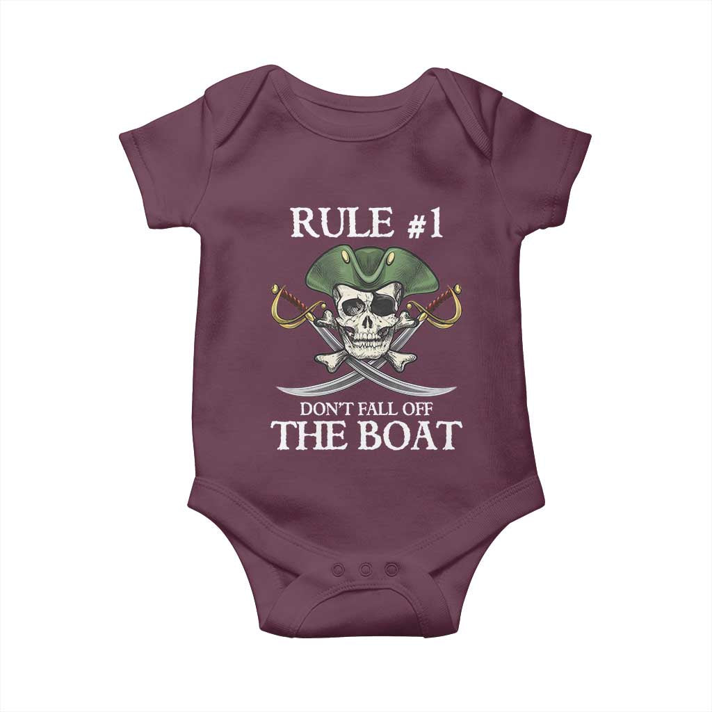 Funny Pirate Baby Onesie Rule #1 Don't Fall Off The Boat Cruise Party Gift - PrintYourWear Size: Newborn Color: Maroon