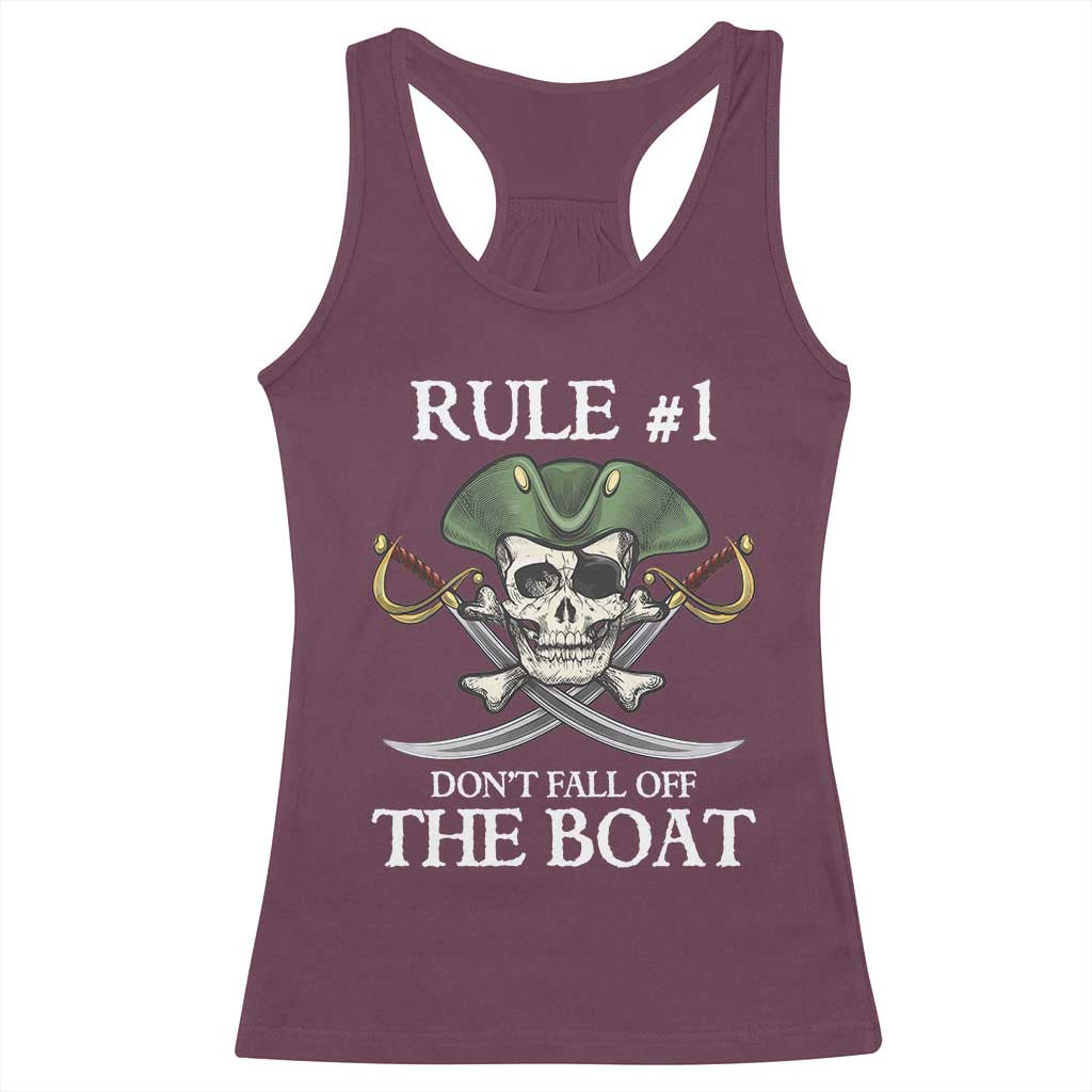 Funny Pirate Racerback Tank Top Rule #1 Don't Fall Off The Boat Cruise Party Gift - PrintYourWear Size: XS Color: Maroon