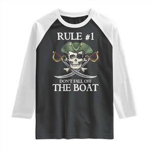 Funny Pirate Raglan Shirt Rule #1 Don't Fall Off The Boat Cruise Party Gift - PrintYourWear Size: XS Color: Black/White