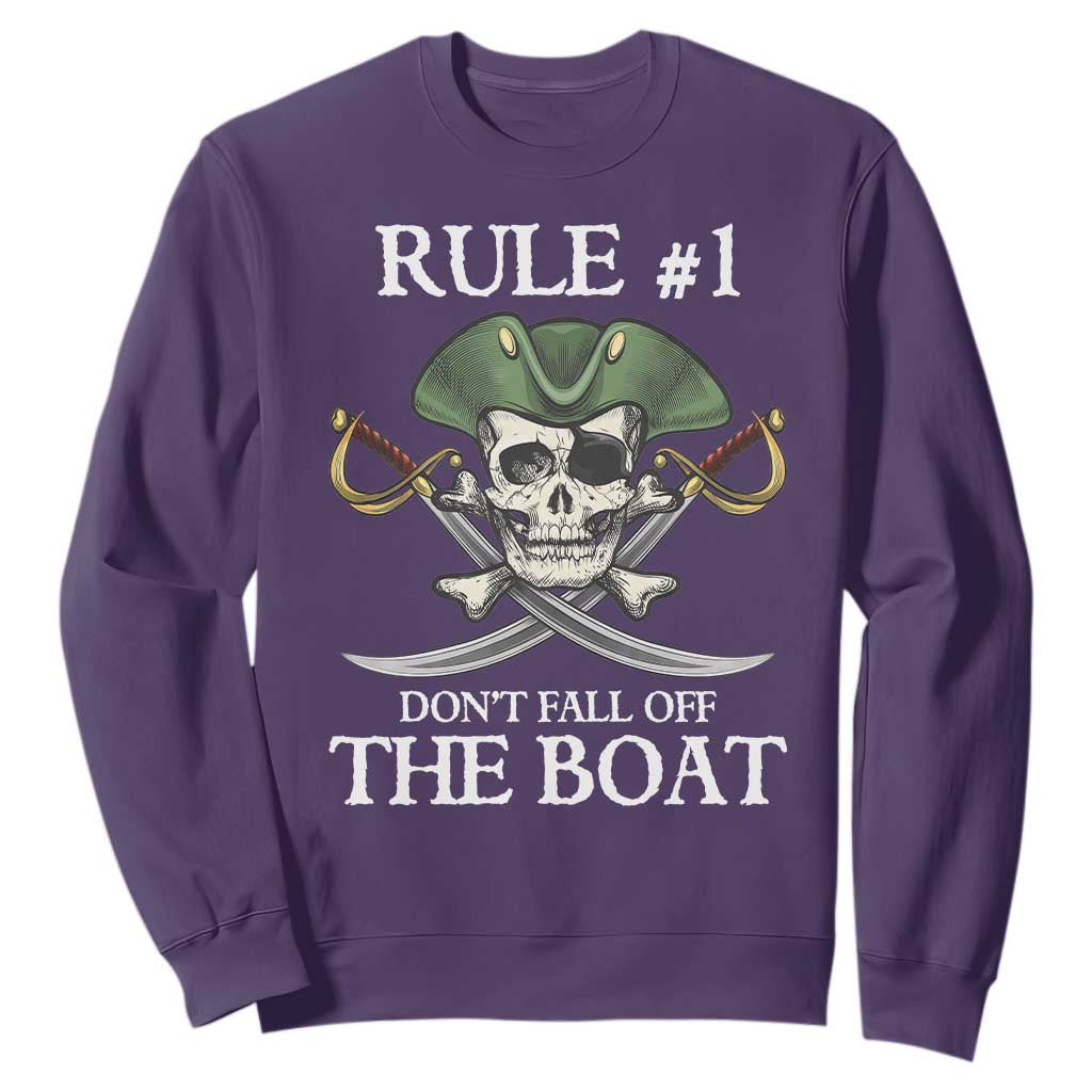 Funny Pirate Sweatshirt Rule #1 Don't Fall Off The Boat Cruise Party Gift - PrintYourWear Size: S Color: Purple