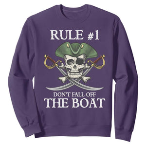 Funny Pirate Sweatshirt Rule #1 Don't Fall Off The Boat Cruise Party Gift - PrintYourWear Size: S Color: Purple