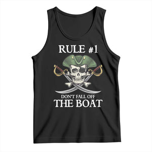 Funny Pirate Tank Top Rule #1 Don't Fall Off The Boat Cruise Party Gift - PrintYourWear Size: XS Color: Black