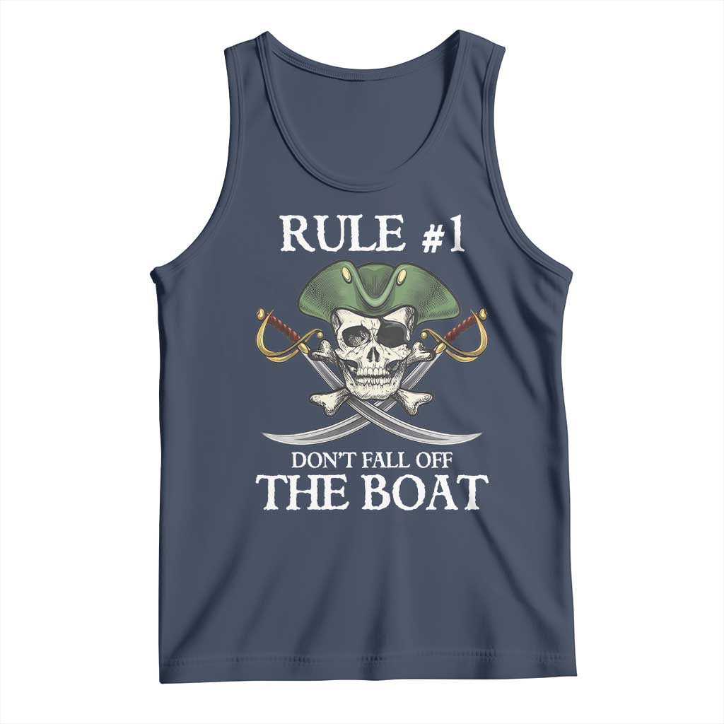 Funny Pirate Tank Top Rule #1 Don't Fall Off The Boat Cruise Party Gift - PrintYourWear Size: XS Color: Navy