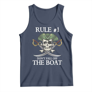 Funny Pirate Tank Top Rule #1 Don't Fall Off The Boat Cruise Party Gift - PrintYourWear Size: XS Color: Navy