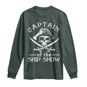 Funny Pirate Long Sleeve Shirt Captain Ship Show Boater Boating Captain TS02 Dark Forest Green Print Your Wear