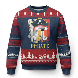 Funny Pi-rate Ugly Christmas Sweater Pi Day Math Geek Pirate Lover TS02 Navy Red Print Your Wear