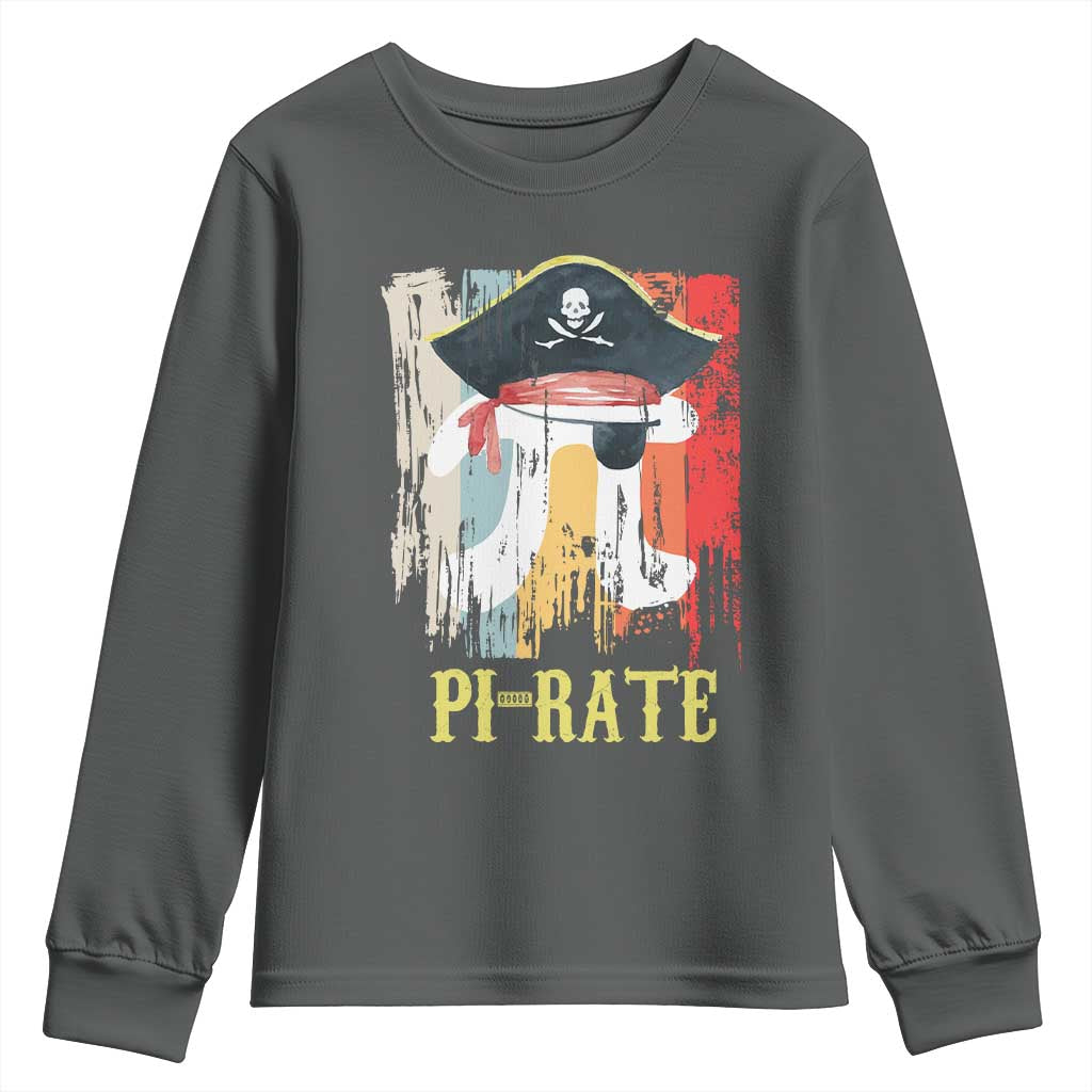 Funny Pi-rate Youth Sweatshirt Pi Day Math Geek Pirate Lover TS02 Dark Heather Print Your Wear