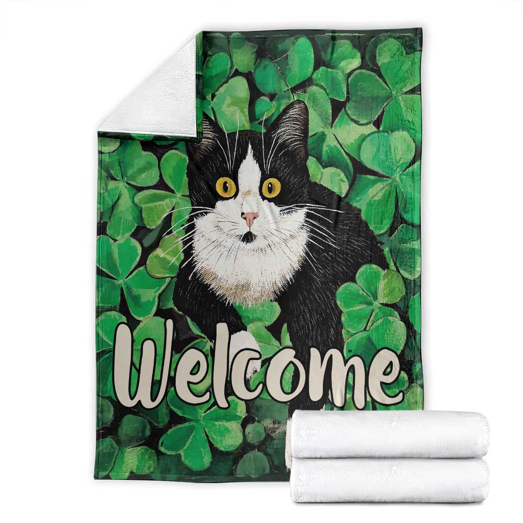 Happy St. Patrick's Day Cat Throw Blanket Welcome Funny Catrick Green Lucky Shamrocks TS02 Irish Green Print Your Wear