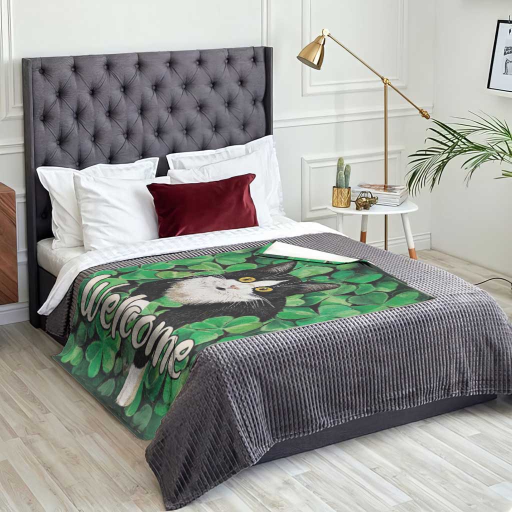 Happy St. Patrick's Day Cat Throw Blanket Welcome Funny Catrick Green Lucky Shamrocks TS02 Print Your Wear