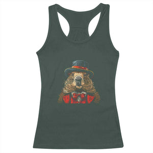 Cute Groundhog Racerback Tank Top Woodchuck Day Animal Lover TS02 Dark Forest Green Print Your Wear