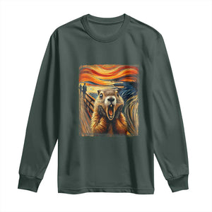 Funny Scream Groundhog Long Sleeve Shirt Woddchuck Day TS02 Dark Forest Green Print Your Wear