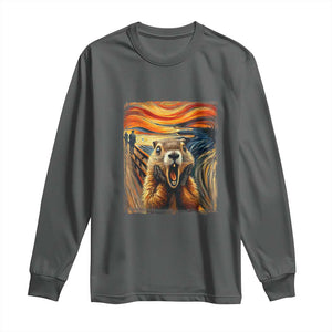 Funny Scream Groundhog Long Sleeve Shirt Woddchuck Day TS02 Dark Heather Print Your Wear