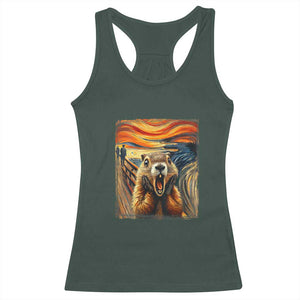 Funny Scream Groundhog Racerback Tank Top Woddchuck Day TS02 Dark Forest Green Print Your Wear