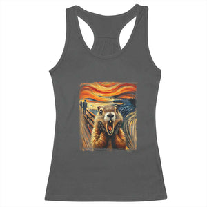 Funny Scream Groundhog Racerback Tank Top Woddchuck Day TS02 Dark Heather Print Your Wear