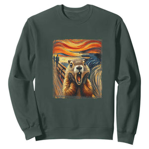 Funny Scream Groundhog Sweatshirt Woddchuck Day TS02 Dark Forest Green Print Your Wear