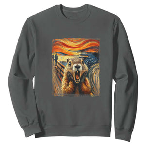 Funny Scream Groundhog Sweatshirt Woddchuck Day TS02 Dark Heather Print Your Wear