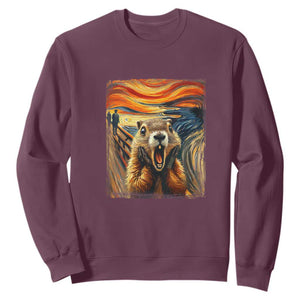 Funny Scream Groundhog Sweatshirt Woddchuck Day TS02 Maroon Print Your Wear