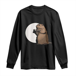 Groundhog Shadow Meteorlogy Long Sleeve Shirt Woodchuck Puppet Funny Gift TS02 Black Print Your Wear