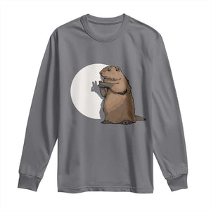 Groundhog Shadow Meteorlogy Long Sleeve Shirt Woodchuck Puppet Funny Gift TS02 Charcoal Print Your Wear