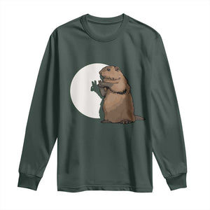 Groundhog Shadow Meteorlogy Long Sleeve Shirt Woodchuck Puppet Funny Gift TS02 Dark Forest Green Print Your Wear