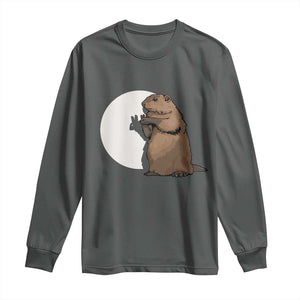 Groundhog Shadow Meteorlogy Long Sleeve Shirt Woodchuck Puppet Funny Gift TS02 Dark Heather Print Your Wear