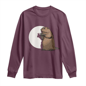 Groundhog Shadow Meteorlogy Long Sleeve Shirt Woodchuck Puppet Funny Gift TS02 Maroon Print Your Wear