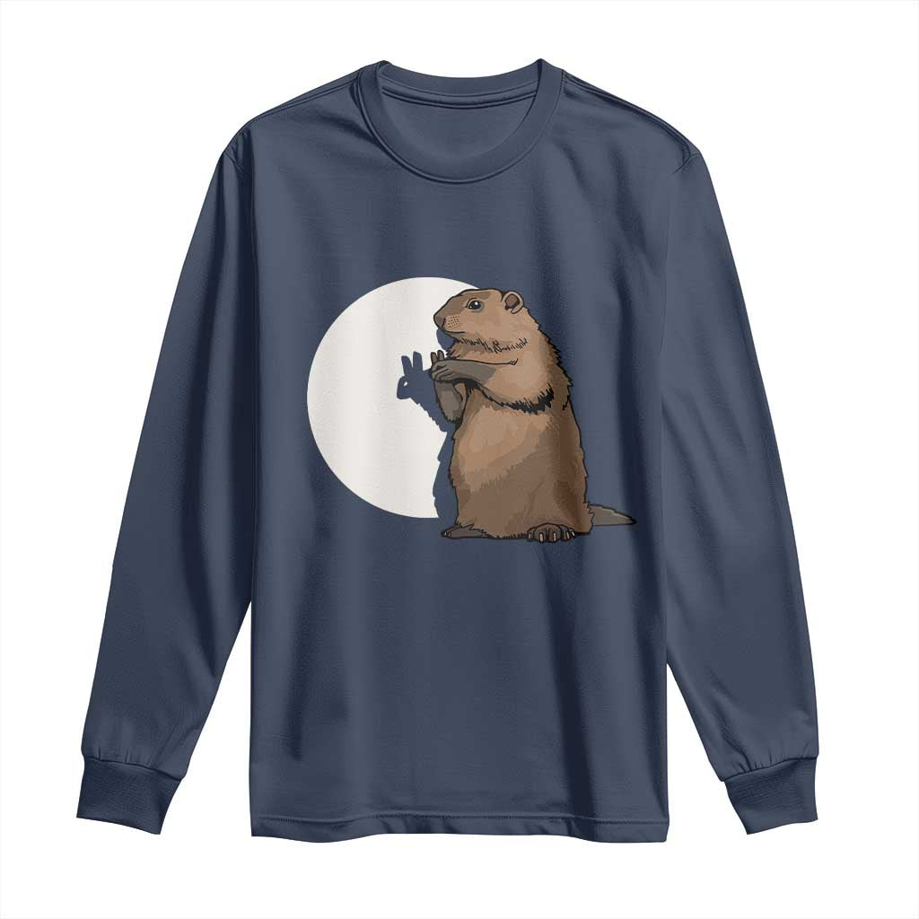 Groundhog Shadow Meteorlogy Long Sleeve Shirt Woodchuck Puppet Funny Gift TS02 Navy Print Your Wear