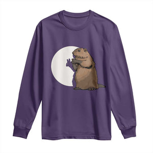 Groundhog Shadow Meteorlogy Long Sleeve Shirt Woodchuck Puppet Funny Gift TS02 Purple Print Your Wear