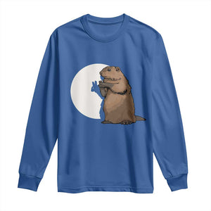 Groundhog Shadow Meteorlogy Long Sleeve Shirt Woodchuck Puppet Funny Gift TS02 Royal Blue Print Your Wear