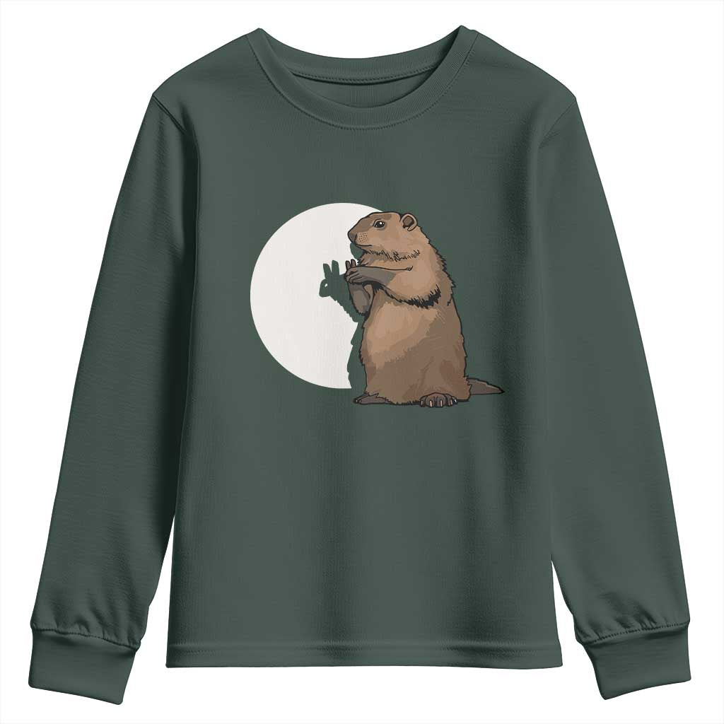 Groundhog Shadow Meteorlogy Youth Sweatshirt Woodchuck Puppet Funny Gift TS02 Dark Forest Green Print Your Wear