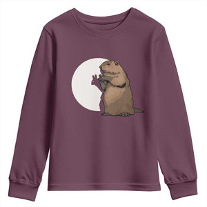 Groundhog Shadow Meteorlogy Youth Sweatshirt Woodchuck Puppet Funny Gift TS02 Maroon Print Your Wear