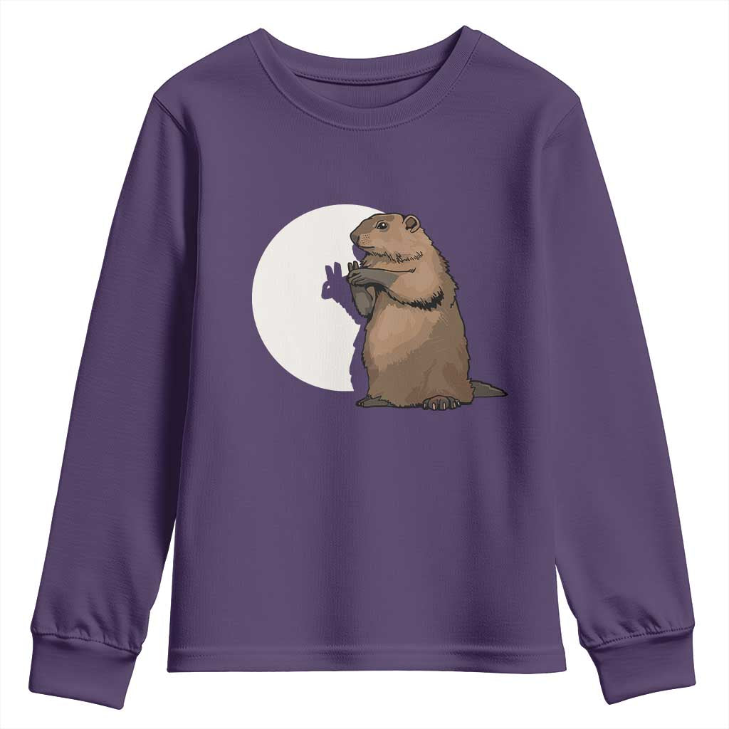Groundhog Shadow Meteorlogy Youth Sweatshirt Woodchuck Puppet Funny Gift TS02 Purple Print Your Wear
