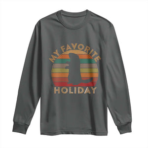 Groundhog Day Long Sleeve Shirt My Favorite Holiday Ground Hog Shadow Retro Sunset TS02 Dark Heather Print Your Wear