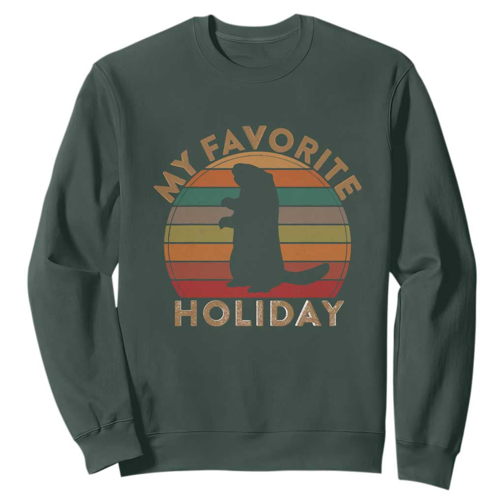 Groundhog Day Sweatshirt My Favorite Holiday Ground Hog Shadow Retro Sunset TS02 Dark Forest Green Print Your Wear
