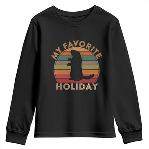 Groundhog Day Youth Sweatshirt My Favorite Holiday Ground Hog Shadow Retro Sunset TS02 Black Print Your Wear