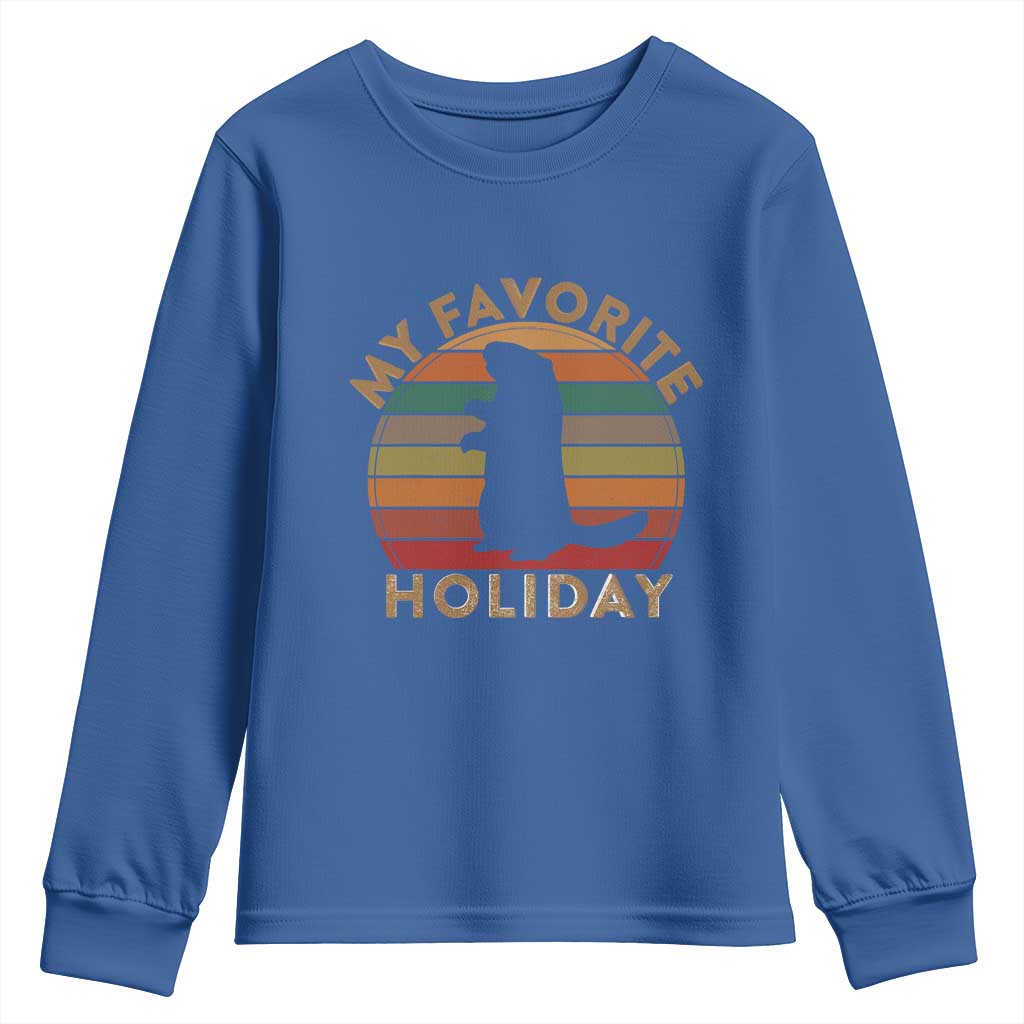 Groundhog Day Youth Sweatshirt My Favorite Holiday Ground Hog Shadow Retro Sunset TS02 Royal Blue Print Your Wear