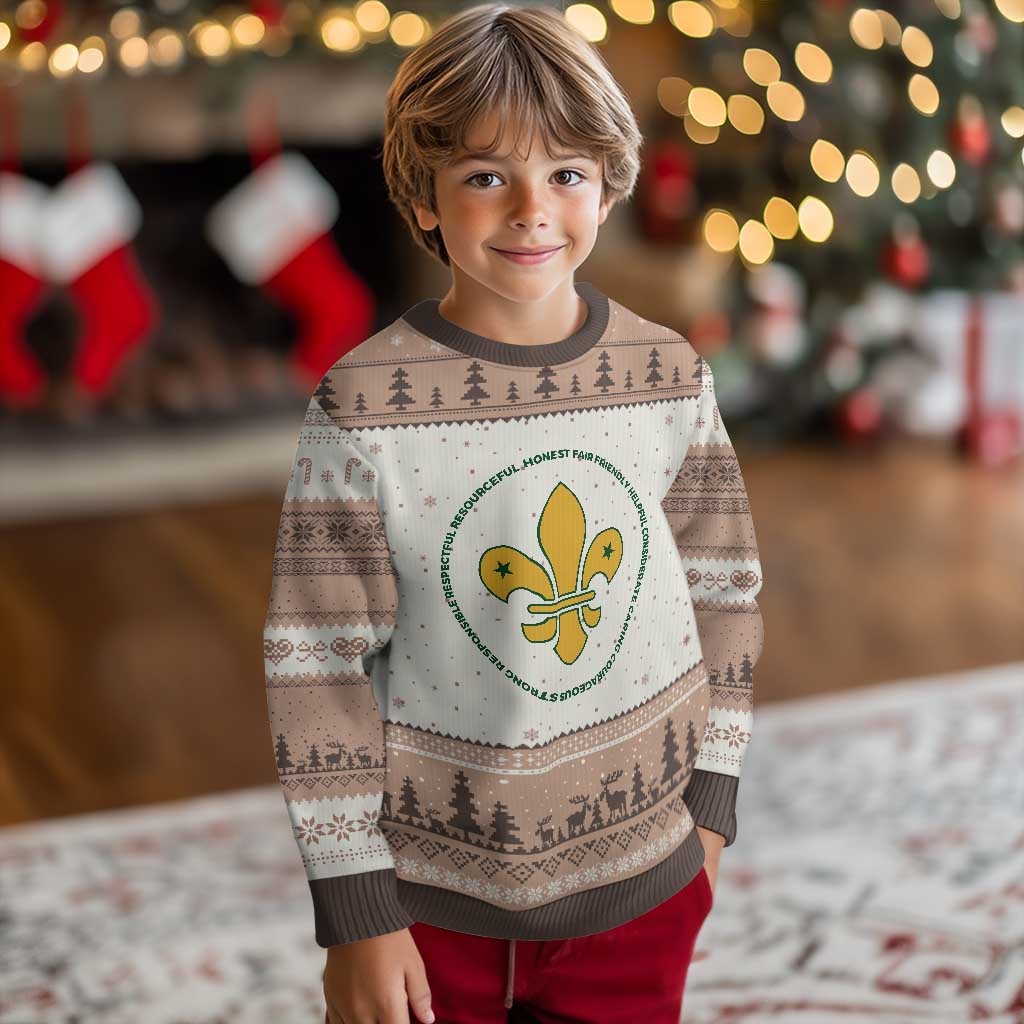 Scout Law Values Ugly Christmas Sweater Scouting Troop Leader Fleur-de-Lis TS02 Mocha Mousse Print Your Wear