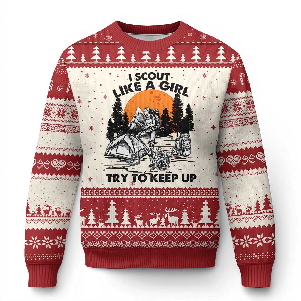 Scout Girl Ugly Christmas Sweater I Scout Like A Girl Try To Keep Up Hiking Camping Scouting TS02 Beige Red Print Your Wear