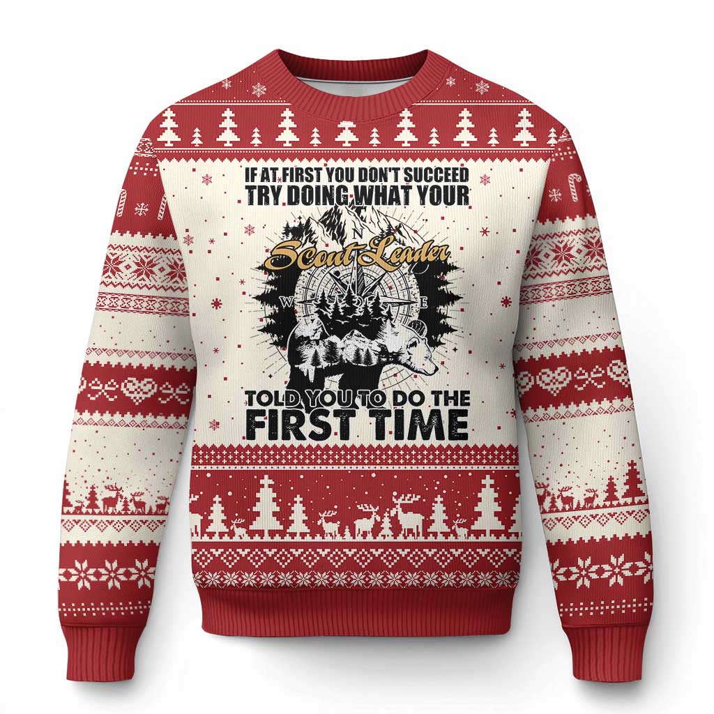 Funny Scouting Adventure Ugly Christmas Sweater Doing What Your Scout Leader Told You To Do Camping Compass TS02 Beige Red Print Your Wear