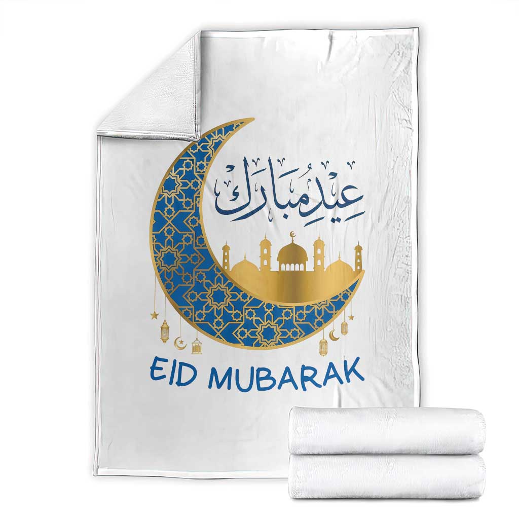 Eid Mubarak Crescent Moon Mosque Throw Blanket Arabic Calligraphy Islamic Celebration Gift TS02 White Print Your Wear