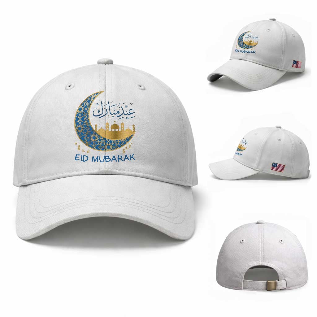 Eid Mubarak Crescent Moon Mosque Baseball Cap Arabic Calligraphy Islamic Celebration Gift TS02 Baseball Cap Universal Fit White Print Your Wear