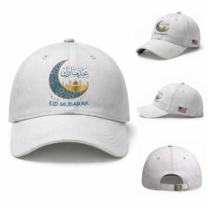 Eid Mubarak Crescent Moon Mosque Baseball Cap Arabic Calligraphy Islamic Celebration Gift TS02 Baseball Cap Universal Fit White Print Your Wear