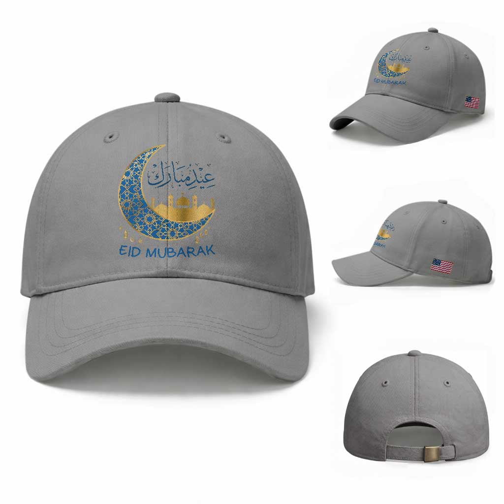 Eid Mubarak Crescent Moon Mosque Baseball Cap Arabic Calligraphy Islamic Celebration Gift TS02 Baseball Cap Universal Fit Sport Gray Print Your Wear