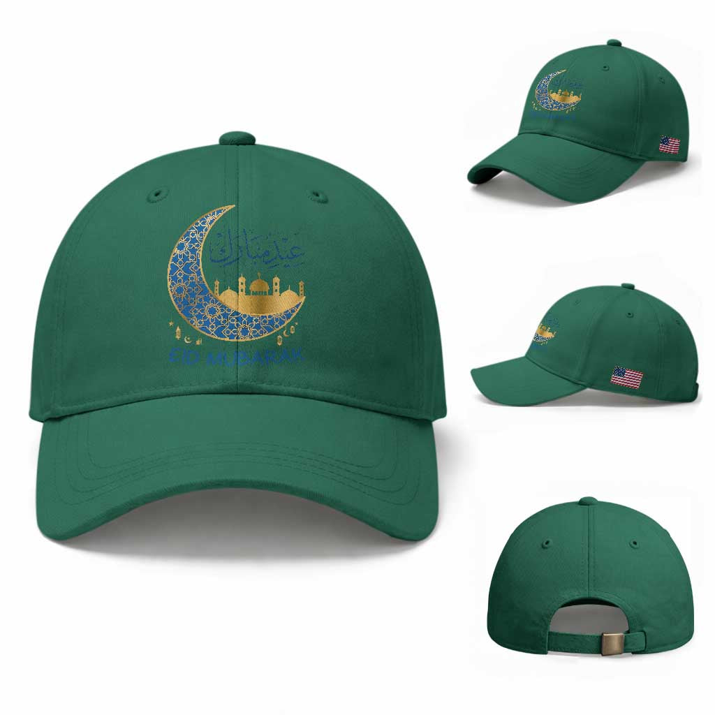 Eid Mubarak Crescent Moon Mosque Baseball Cap Arabic Calligraphy Islamic Celebration Gift TS02 Baseball Cap Universal Fit Irish Green Print Your Wear