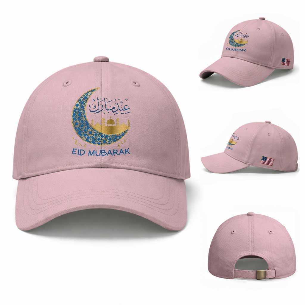 Eid Mubarak Crescent Moon Mosque Baseball Cap Arabic Calligraphy Islamic Celebration Gift TS02 Baseball Cap Universal Fit Light Pink Print Your Wear