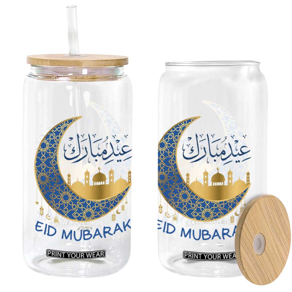 Eid Mubarak Crescent Moon Mosque Glass Can Arabic Calligraphy Islamic Celebration Gift TS02 Print Your Wear