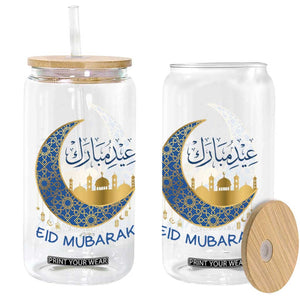 Eid Mubarak Crescent Moon Mosque Glass Can Arabic Calligraphy Islamic Celebration Gift TS02 Print Your Wear